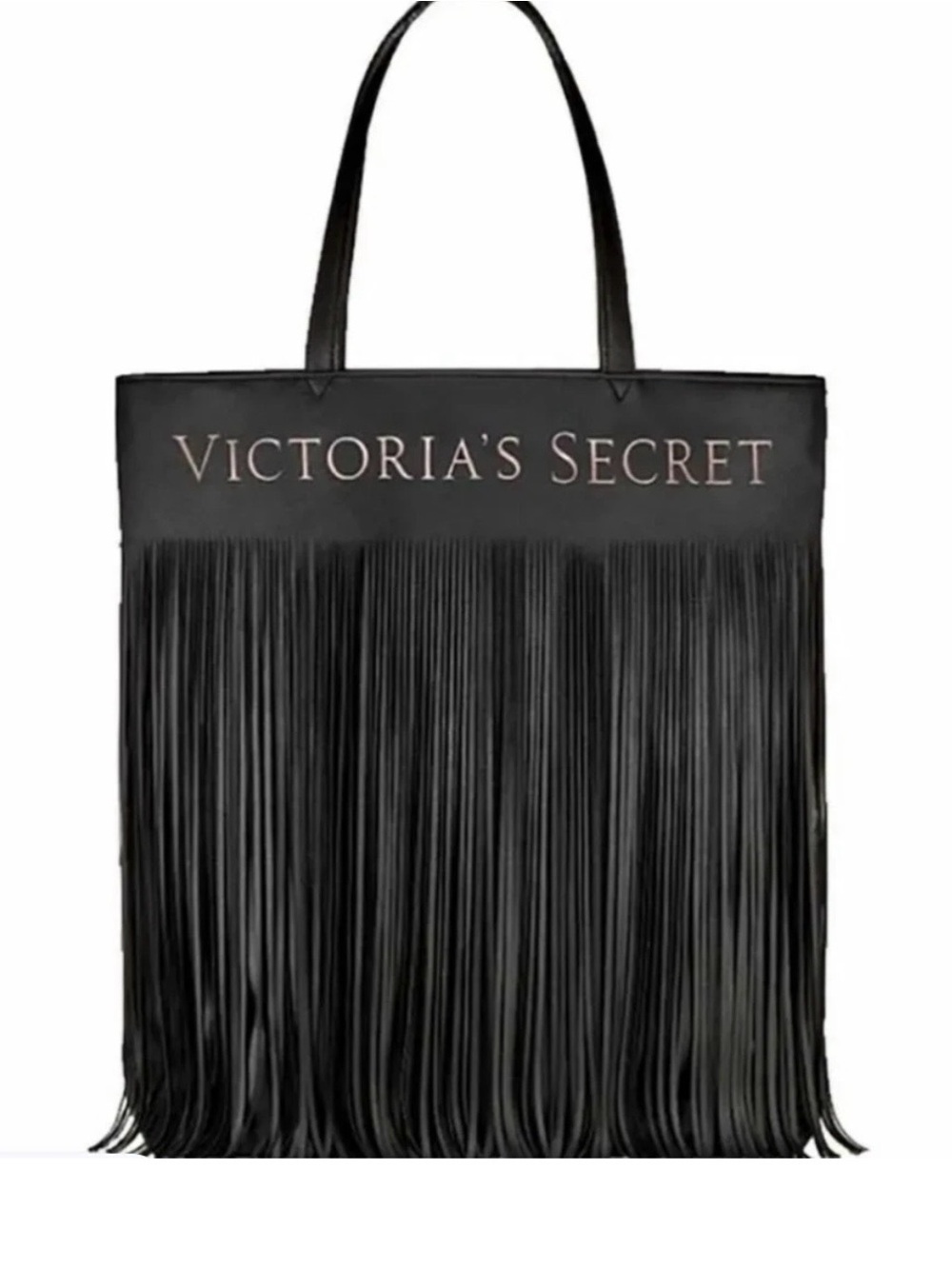 Victoria's Secret Black Long Fringe & Gold Logo Tote, 2018 Limited Edition- NEW